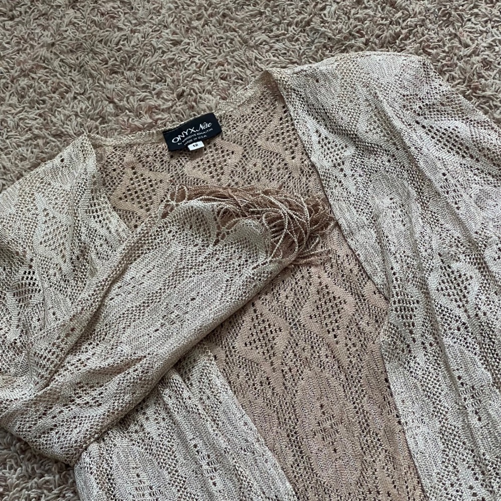 ONYX Nite by Wendye Chaitin Gold Lace‎ Flapper Dress & Cardigan Women's Sz 12